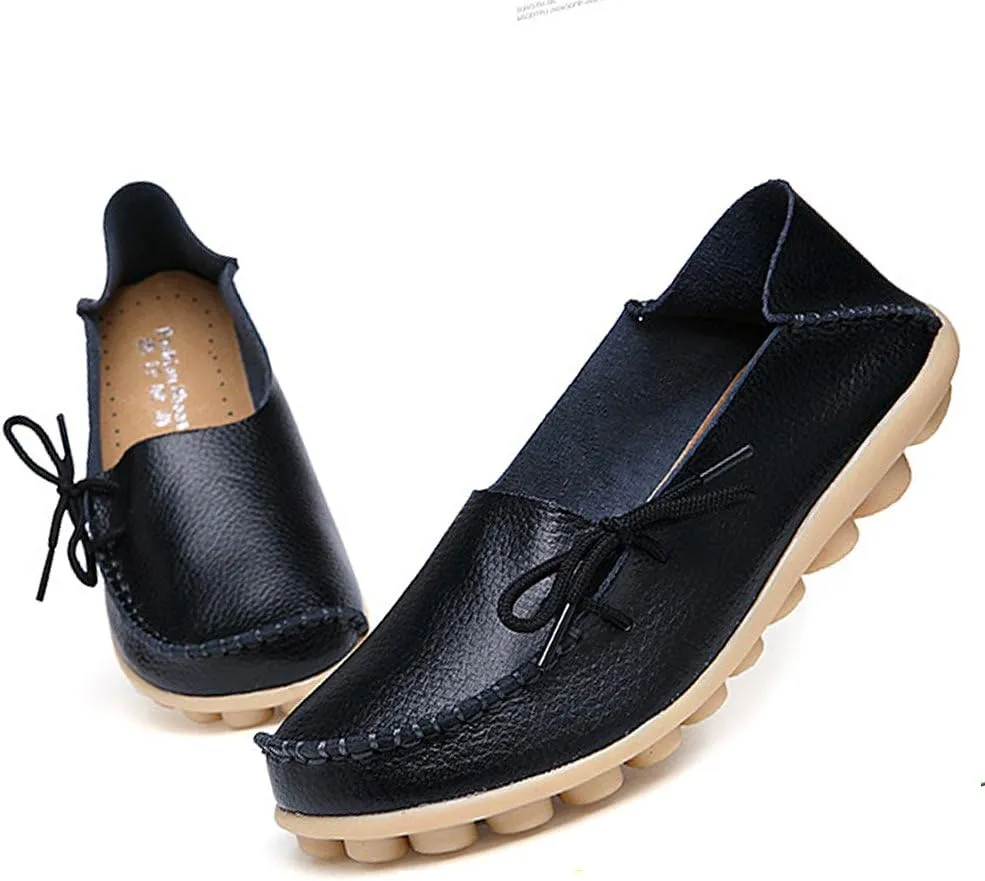 Adibosy Women Leather Loafers Casual Moccasin Driving Indoor Flat Slip-on Shoes