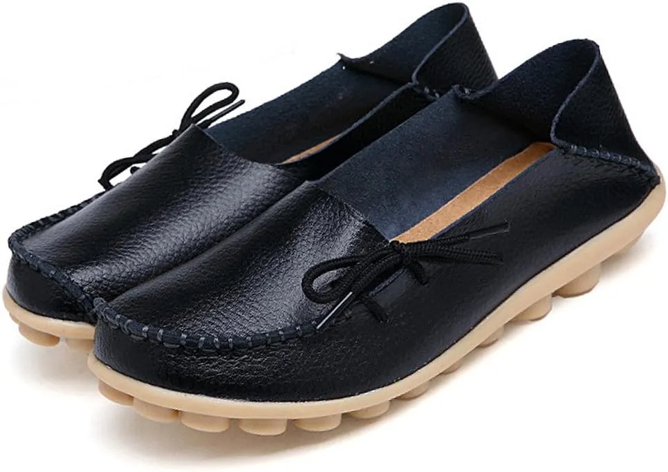 Adibosy Women Leather Loafers Casual Moccasin Driving Indoor Flat Slip-on Shoes