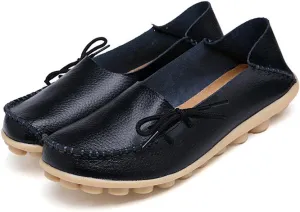 Adibosy Women Leather Loafers Casual Moccasin Driving Indoor Flat Slip-on Shoes