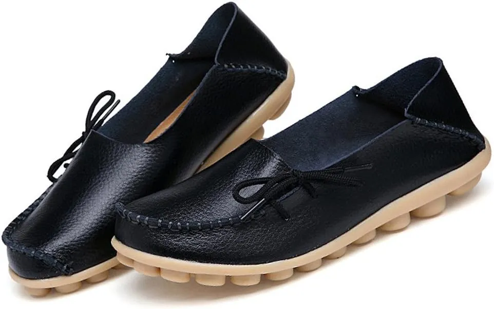 Adibosy Women Leather Loafers Casual Moccasin Driving Indoor Flat Slip-on Shoes