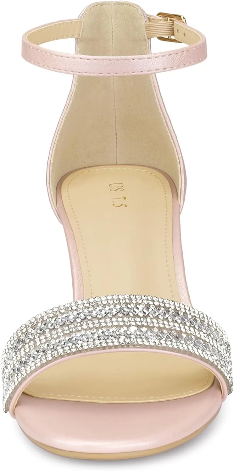 Allegra K Women's Sparkly Rhinestone Ankle Strap Chunky Heel Sandals