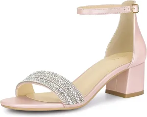 Allegra K Women's Sparkly Rhinestone Ankle Strap Chunky Heel Sandals