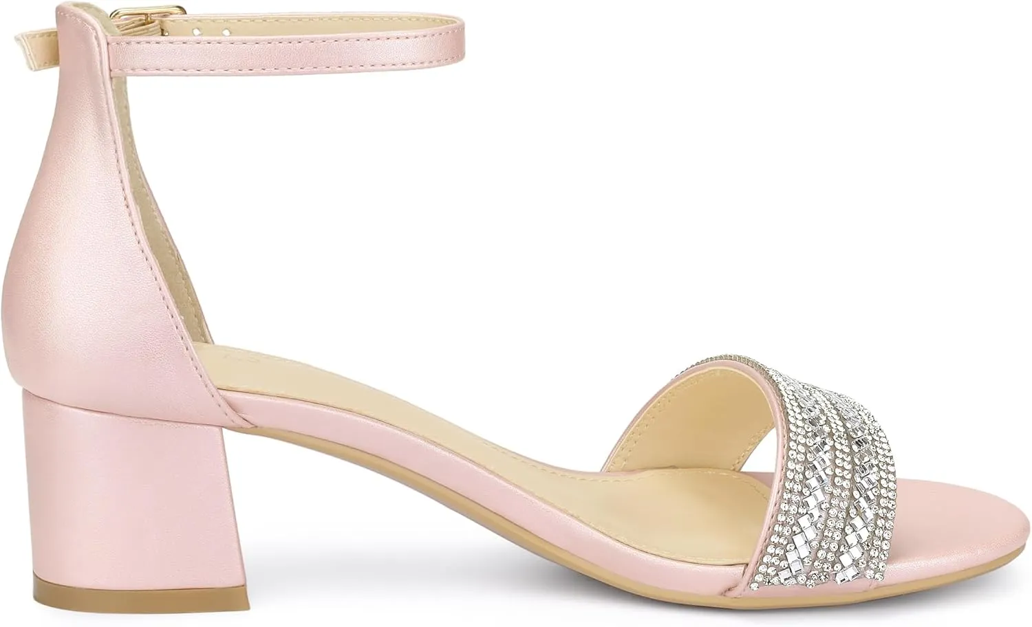 Allegra K Women's Sparkly Rhinestone Ankle Strap Chunky Heel Sandals