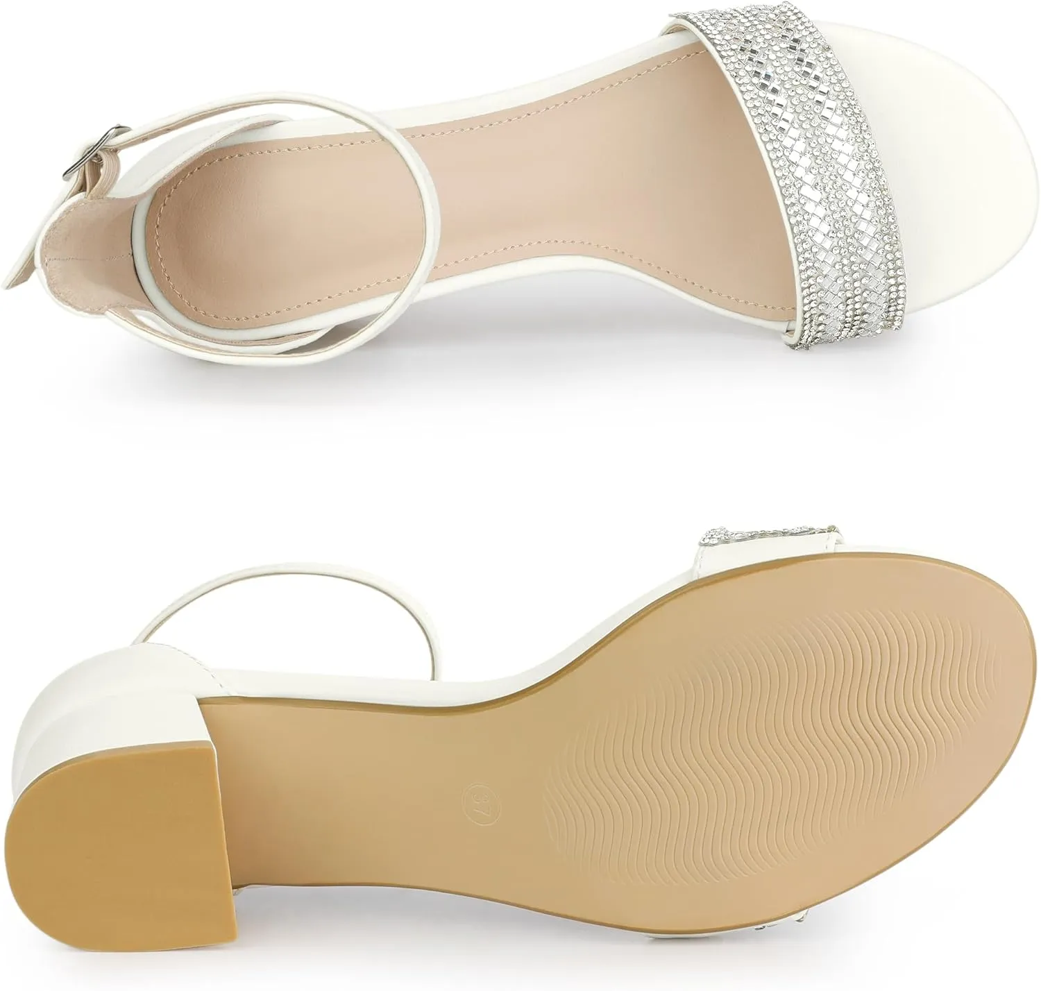 Allegra K Women's Sparkly Rhinestone Ankle Strap Chunky Heel Sandals