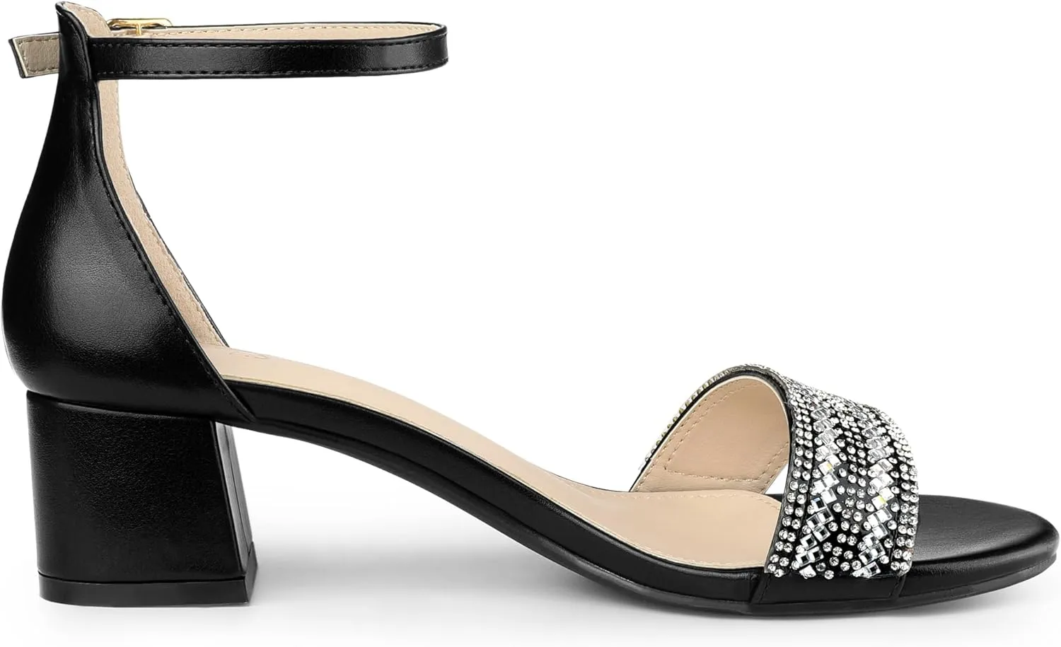 Allegra K Women's Sparkly Rhinestone Ankle Strap Chunky Heel Sandals