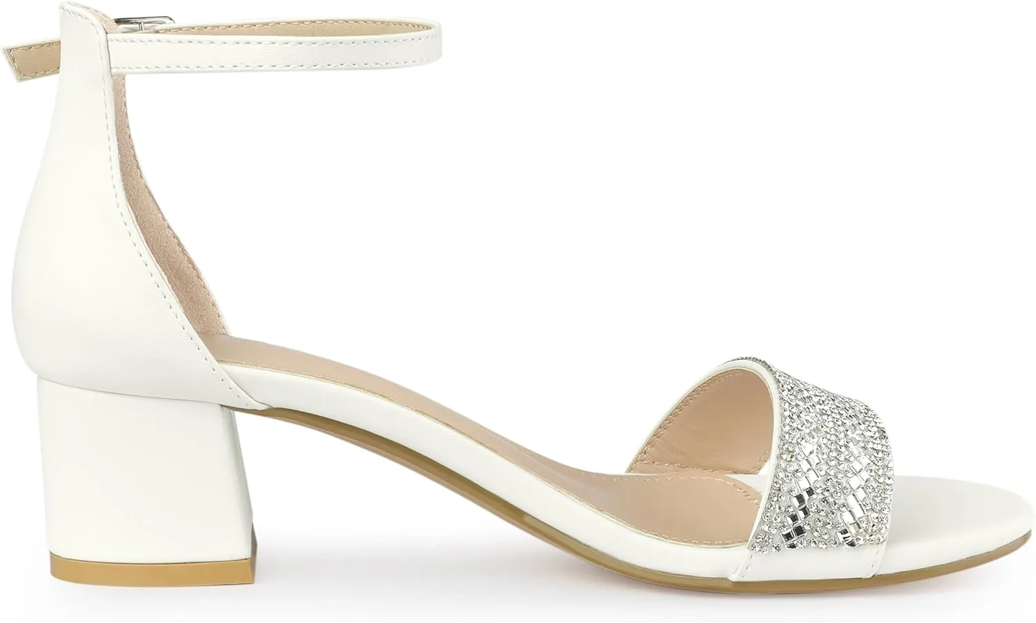 Allegra K Women's Sparkly Rhinestone Ankle Strap Chunky Heel Sandals