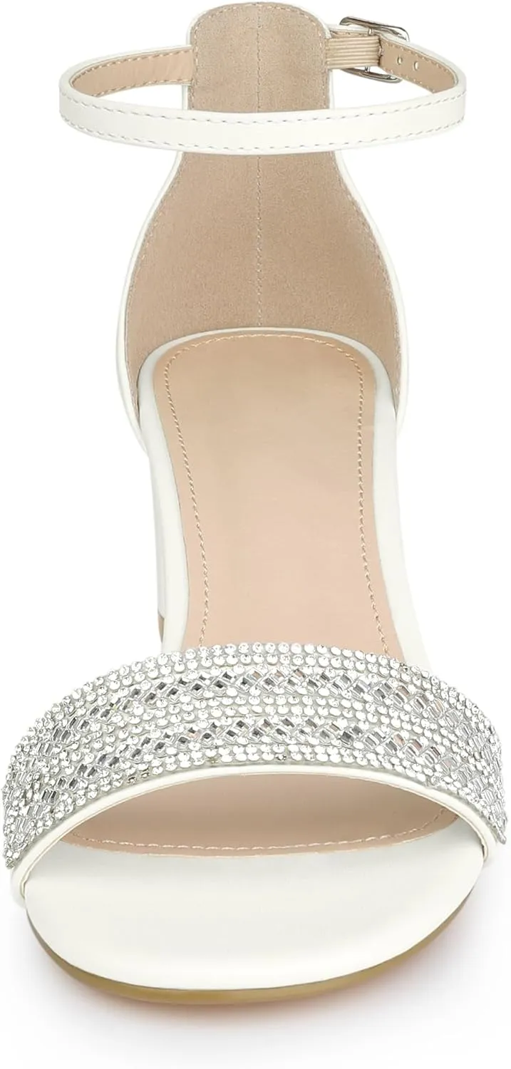 Allegra K Women's Sparkly Rhinestone Ankle Strap Chunky Heel Sandals
