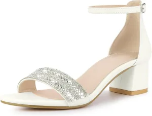 Allegra K Women's Sparkly Rhinestone Ankle Strap Chunky Heel Sandals