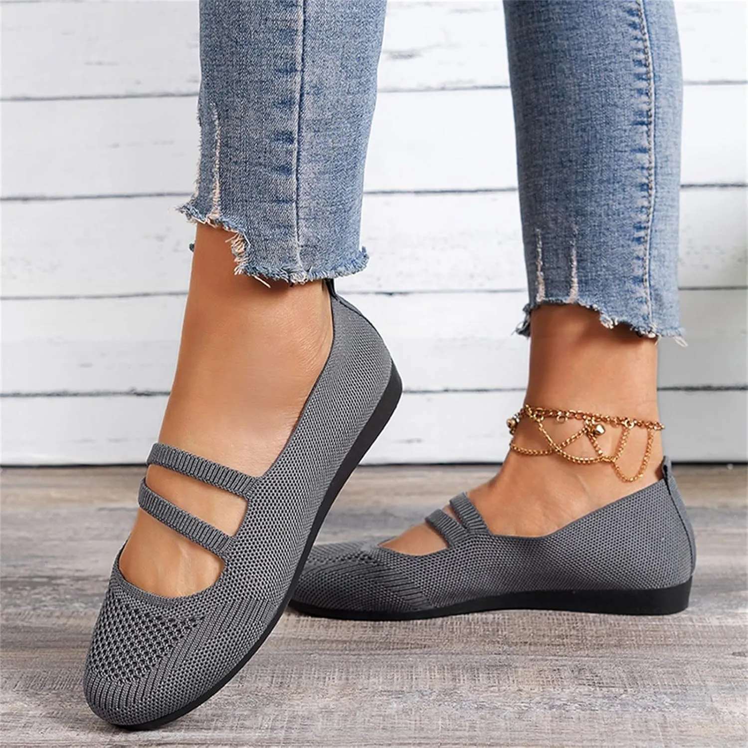 AMDBEL Flats Shoes Women Dressy Comfortable Women's Ballet Flats Shoes Crochet Knit Mesh Round Toe Slip Casual Ballet Flats