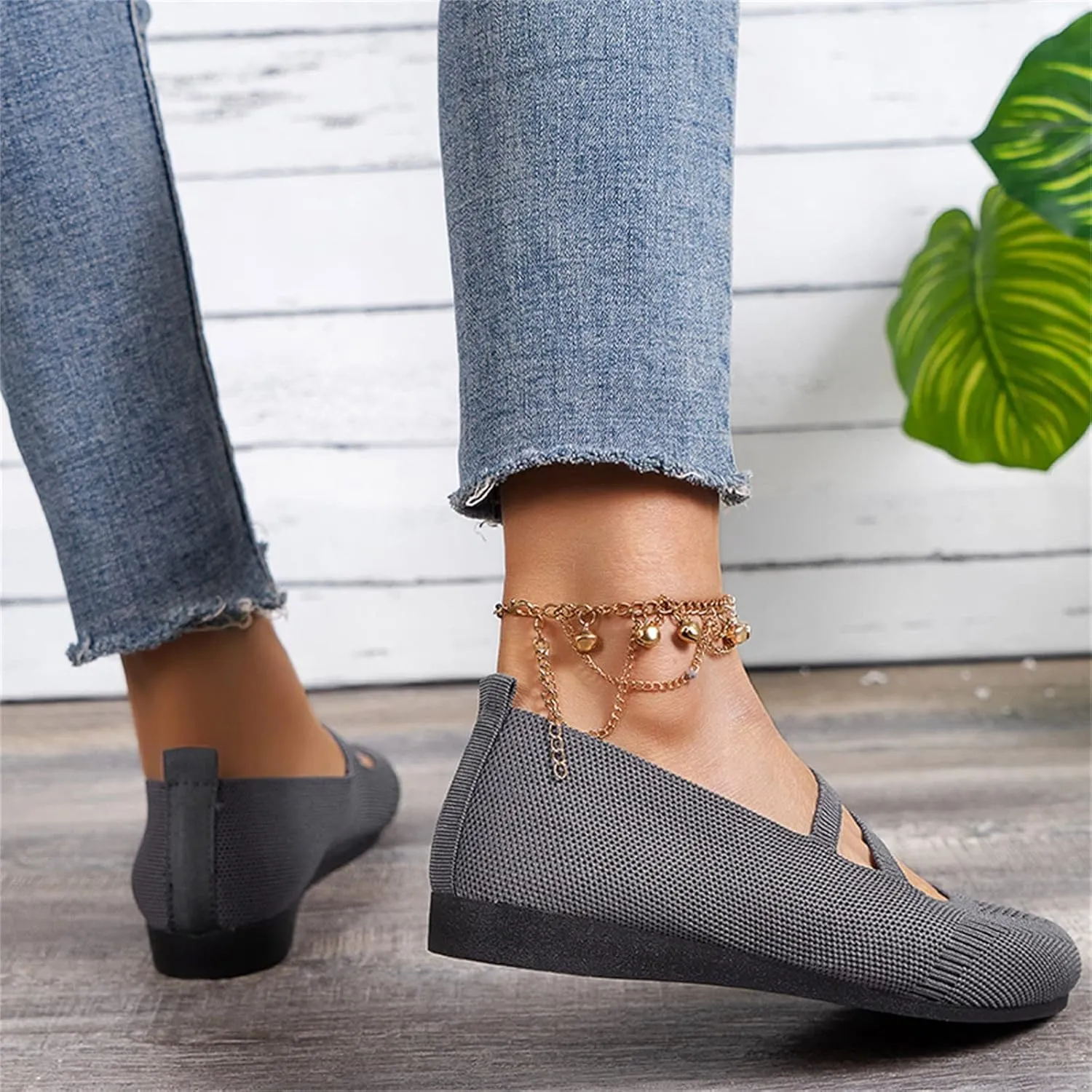 AMDBEL Flats Shoes Women Dressy Comfortable Women's Ballet Flats Shoes Crochet Knit Mesh Round Toe Slip Casual Ballet Flats
