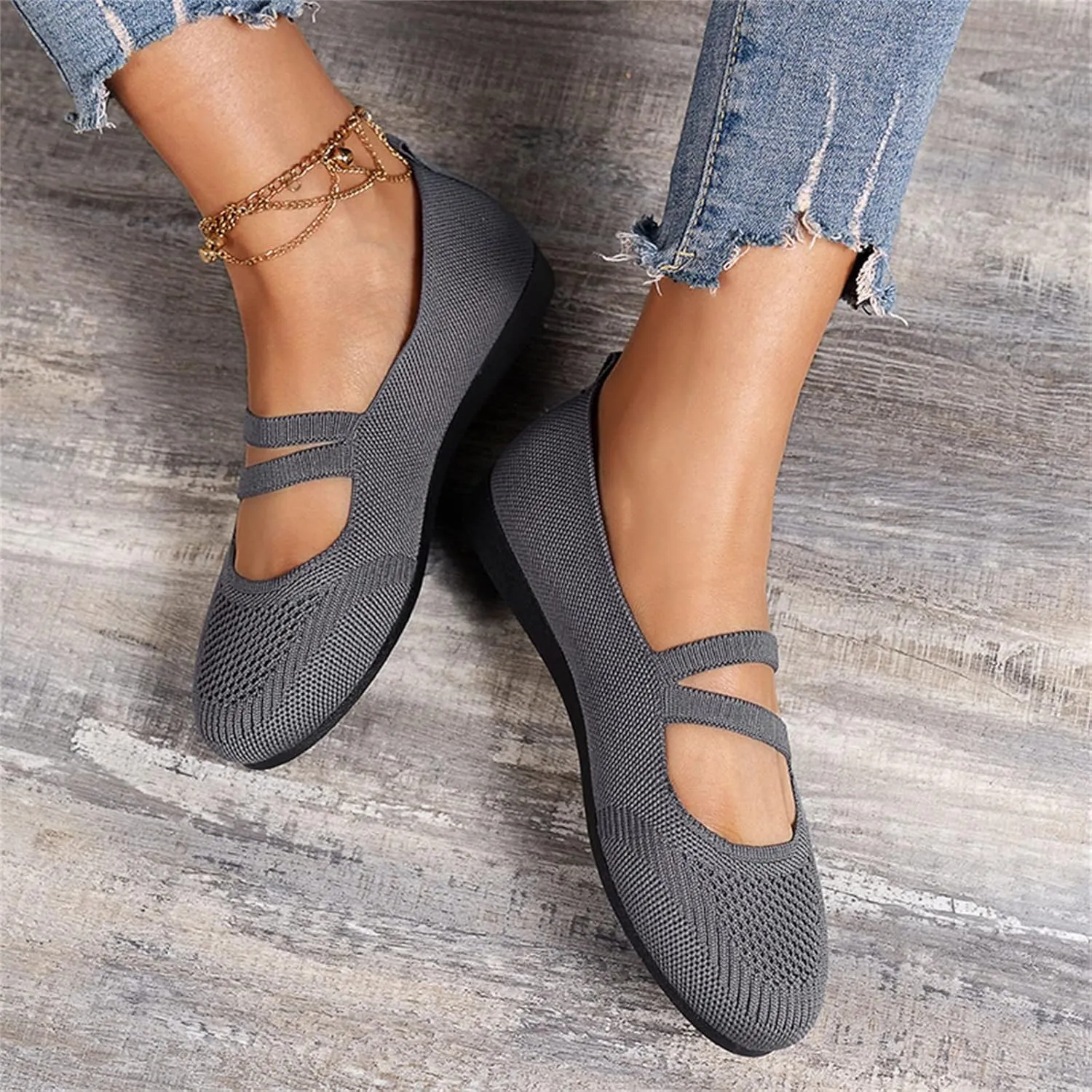 AMDBEL Flats Shoes Women Dressy Comfortable Women's Ballet Flats Shoes Crochet Knit Mesh Round Toe Slip Casual Ballet Flats