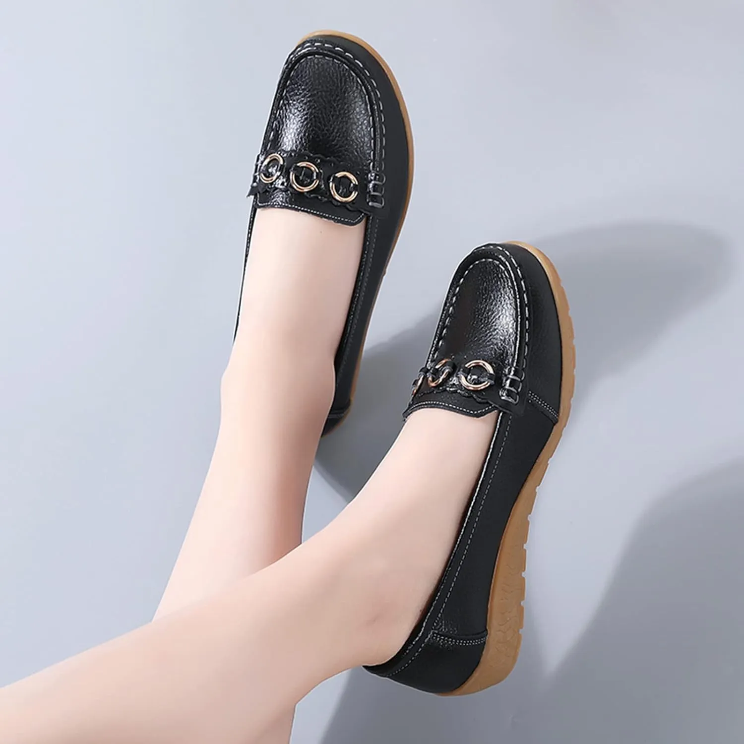 AMDBEL Flats Shoes Women Dressy Comfortable Women's Leather Casual Penny Loafers Slip-On Walking Driving Boat Flat Shoes