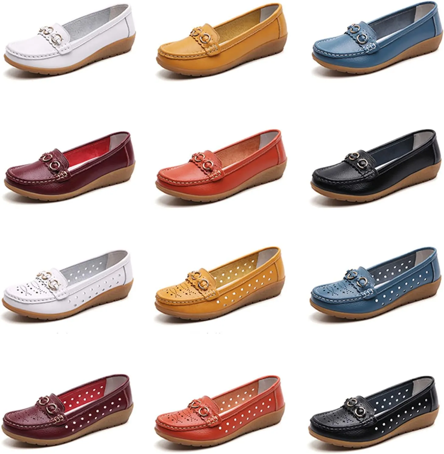 AMDBEL Flats Shoes Women Dressy Comfortable Women's Leather Casual Penny Loafers Slip-On Walking Driving Boat Flat Shoes