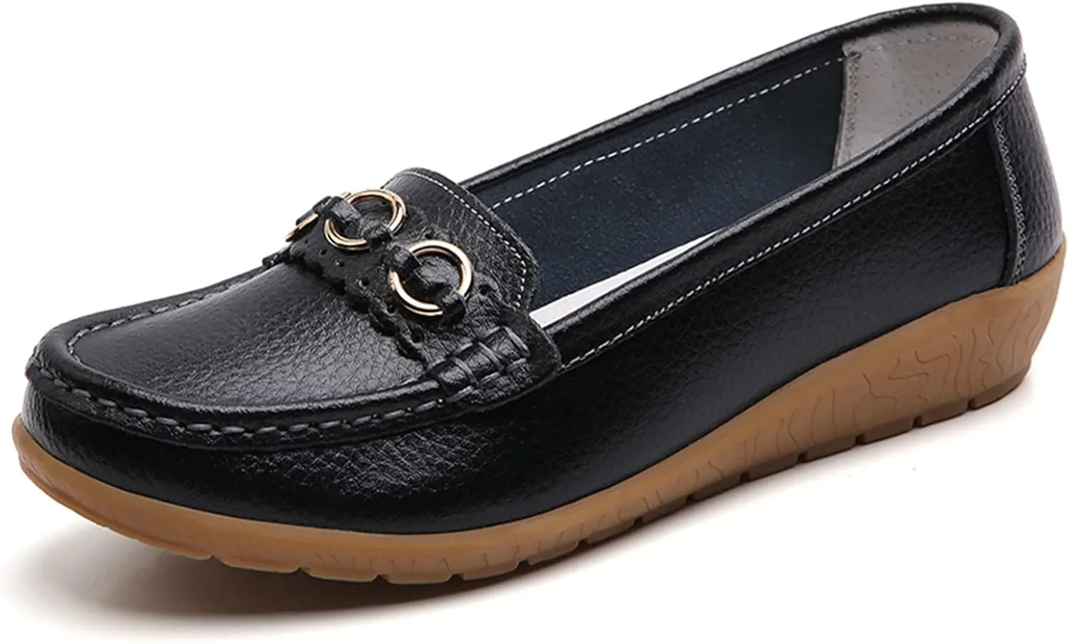 AMDBEL Flats Shoes Women Dressy Comfortable Women's Leather Casual Penny Loafers Slip-On Walking Driving Boat Flat Shoes