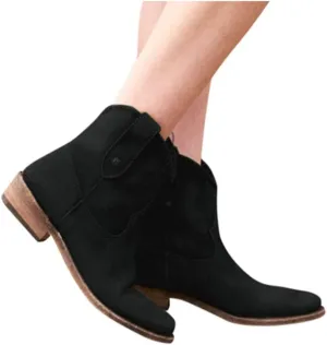 Ankle Booties for Women Low Heel,Vintage Stacked Chunky Block Heels Short Boots Warm Point Toe Cowgirl Outdoor Western Shoes