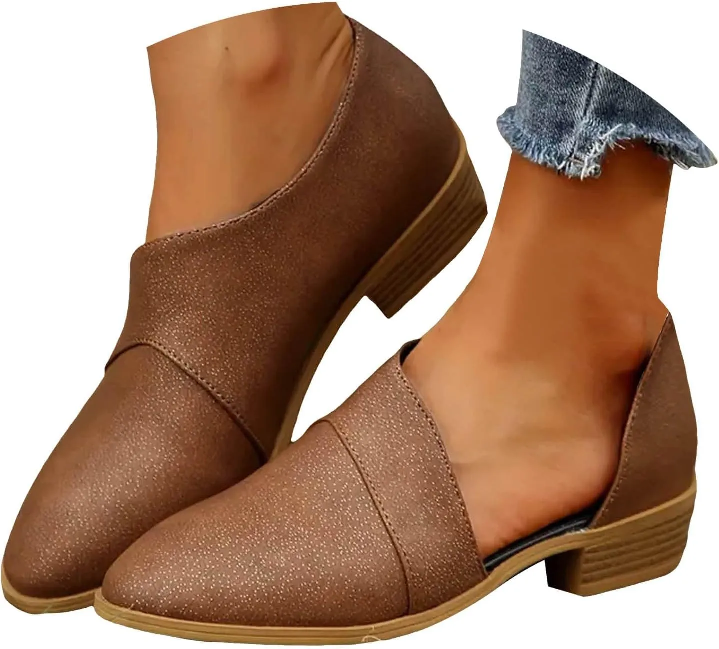 Ankle Boots for Women, No Heel Arch Support Flat Heel Boots Side Zipper Vintage Leather Damping Ankle Boots Shoes