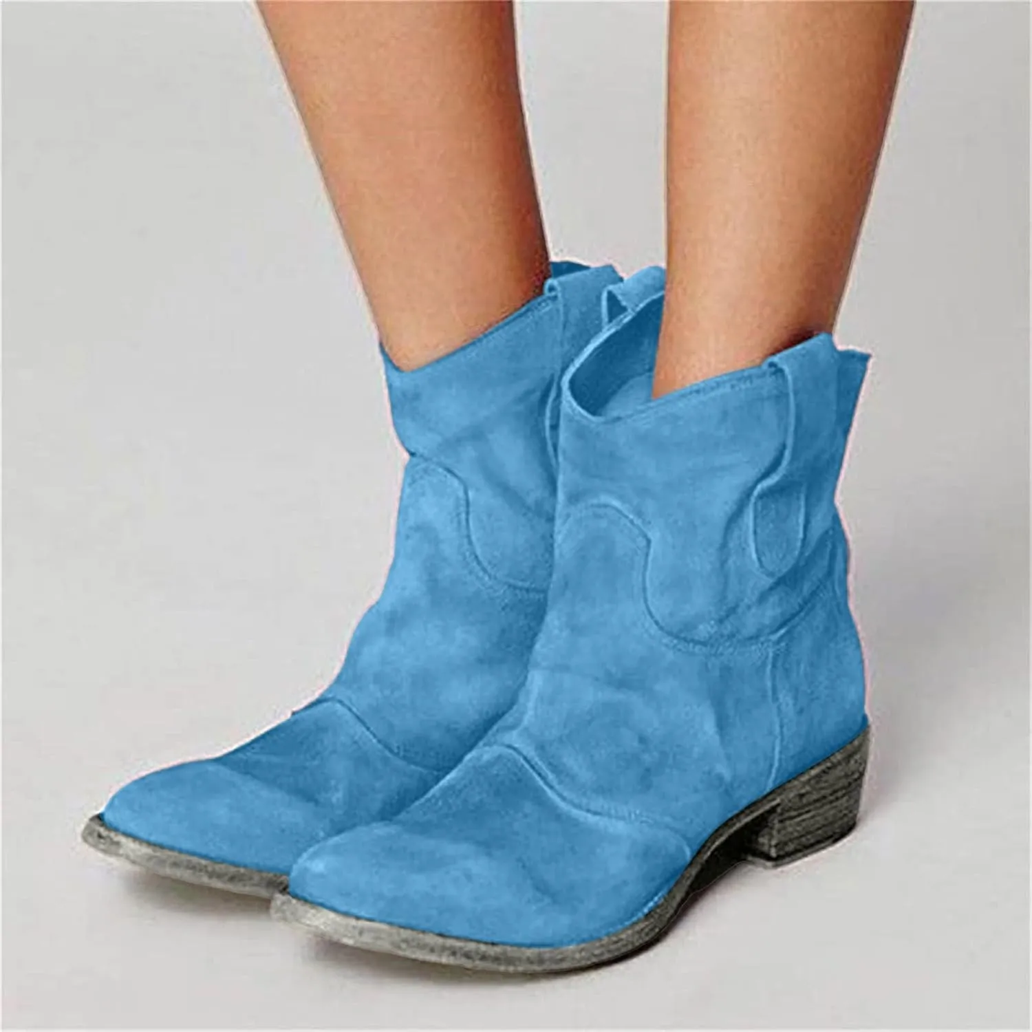 Ankle Boots for Women, Women Lace Up Slip-On Loafers Pointed Low Toe Chunky Block Heel Casual Cutout Office Booties