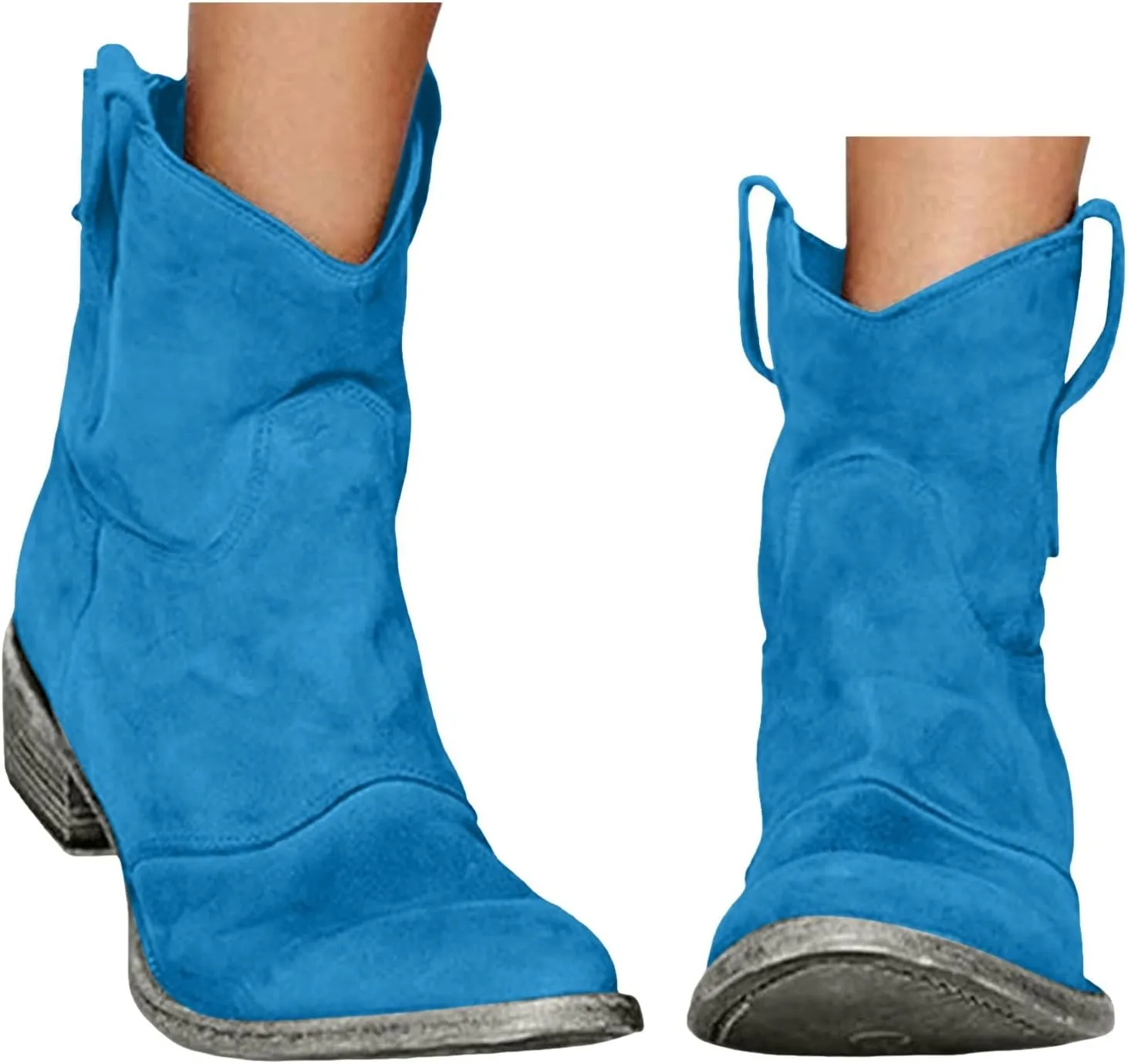 Ankle Boots for Women, Women Lace Up Slip-On Loafers Pointed Low Toe Chunky Block Heel Casual Cutout Office Booties