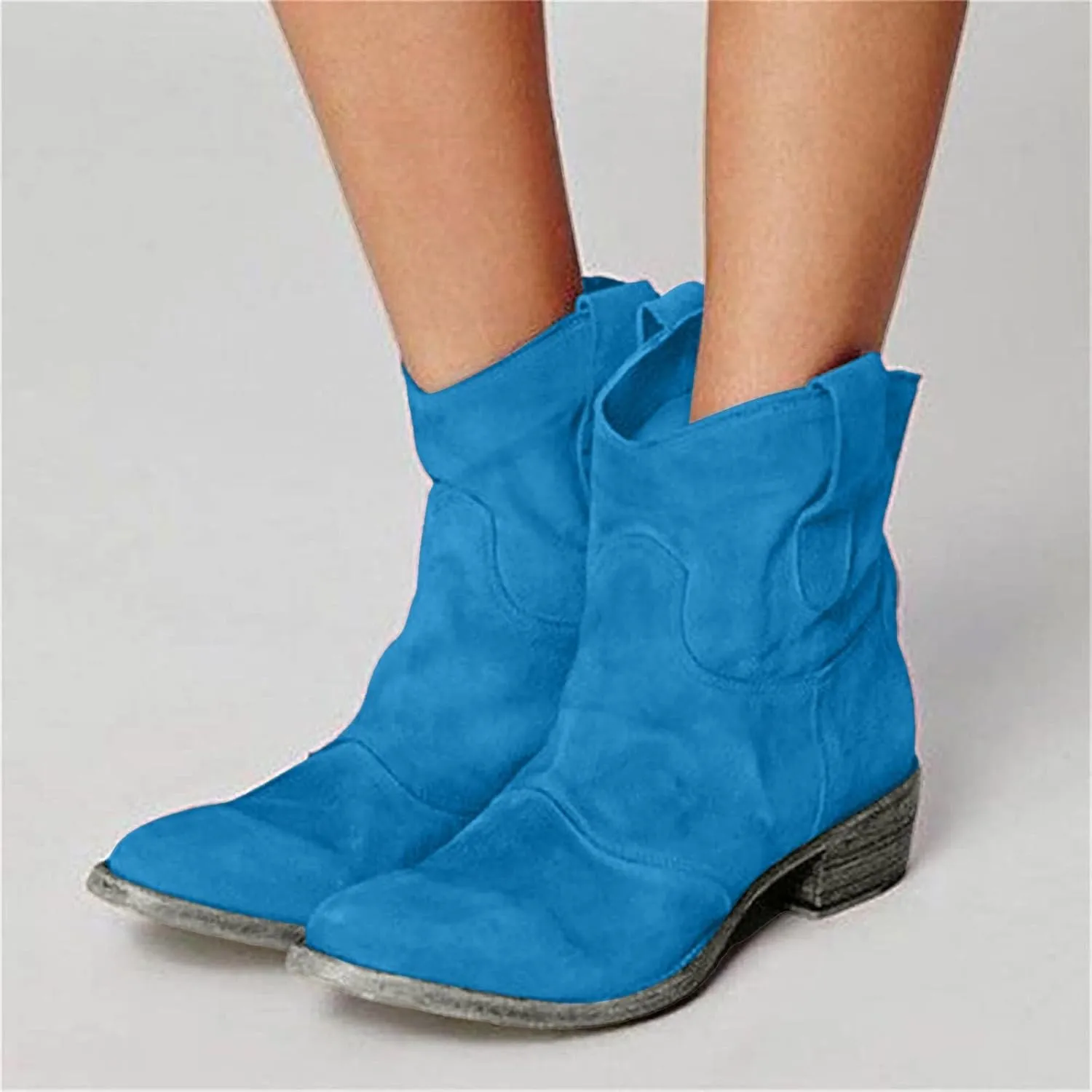 Ankle Boots for Women, Women Lace Up Slip-On Loafers Pointed Low Toe Chunky Block Heel Casual Cutout Office Booties