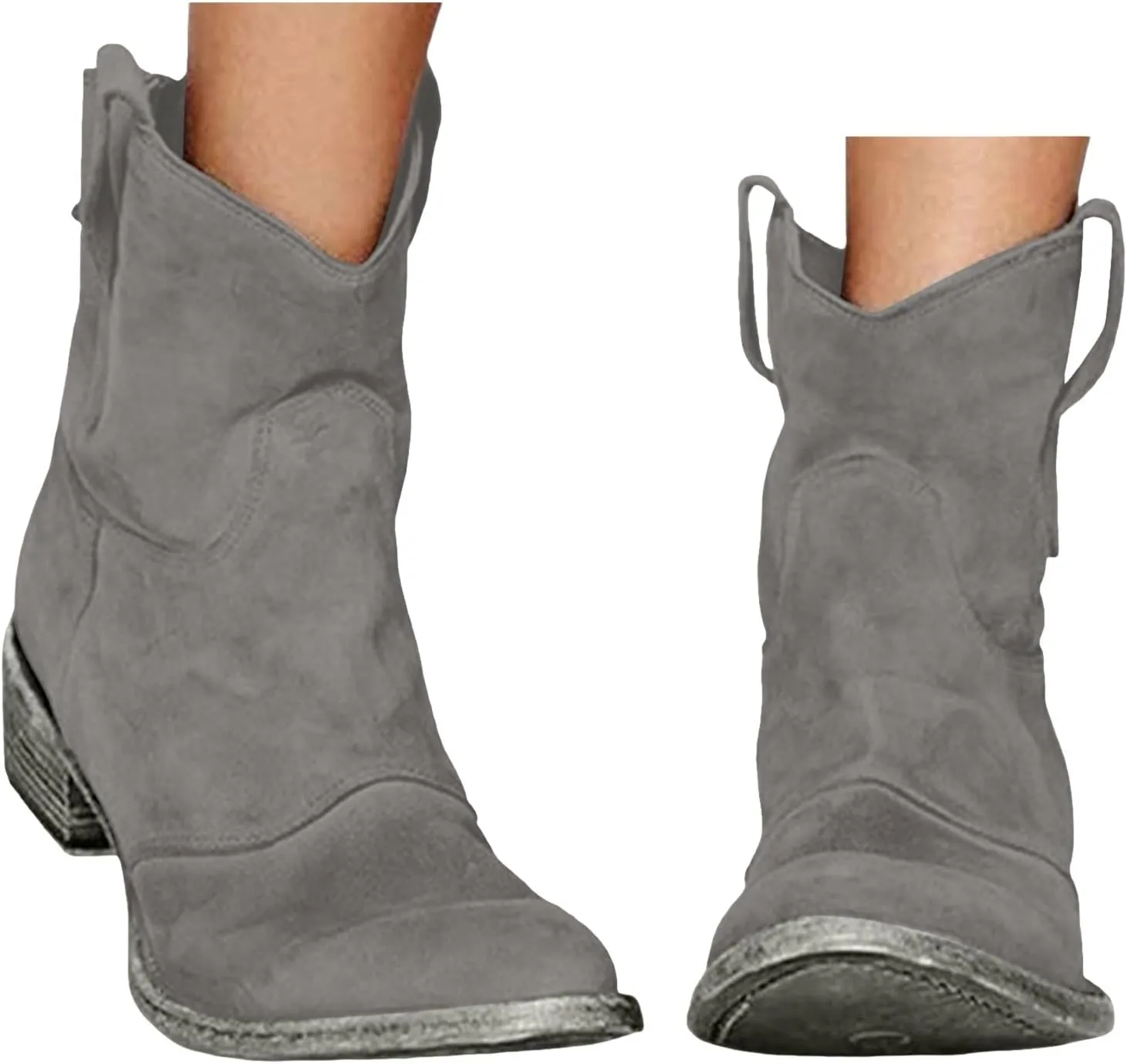 Ankle Boots for Women, Women Lace Up Slip-On Loafers Pointed Low Toe Chunky Block Heel Casual Cutout Office Booties