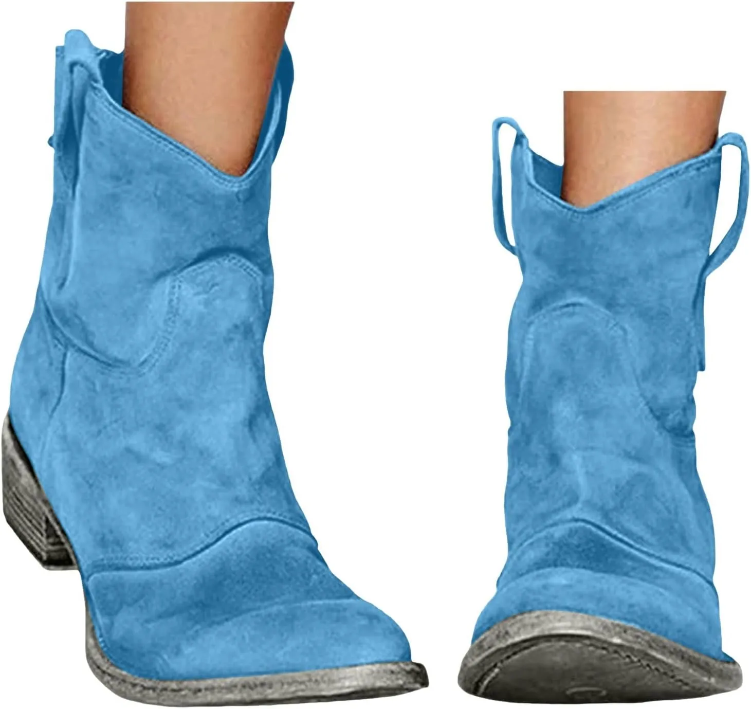 Ankle Boots for Women, Women Lace Up Slip-On Loafers Pointed Low Toe Chunky Block Heel Casual Cutout Office Booties