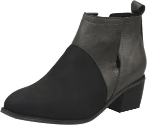 Ankle Boots for Women Women's V Cut Ankle Booties Low Stacked Heel Closed Toe Perforated Slipon Faux Leather Western Boots