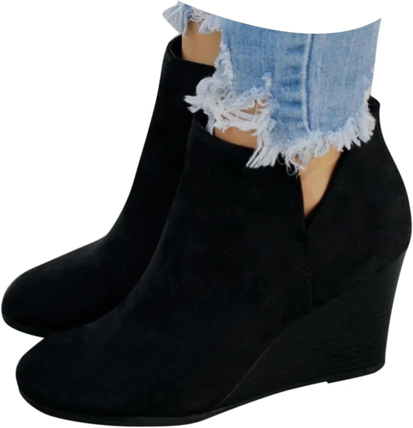 Ankle Boots for Women, Women's Wedge Heel Ankle Boots Platform Zipper Low-Top Vintage Frosted Ankle Boots With Wedge Toes