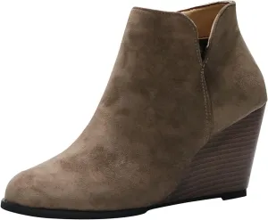 Ankle Boots for Women, Women's Wedge Heel Ankle Boots Platform Zipper Low-Top Vintage Frosted Ankle Boots With Wedge Toes
