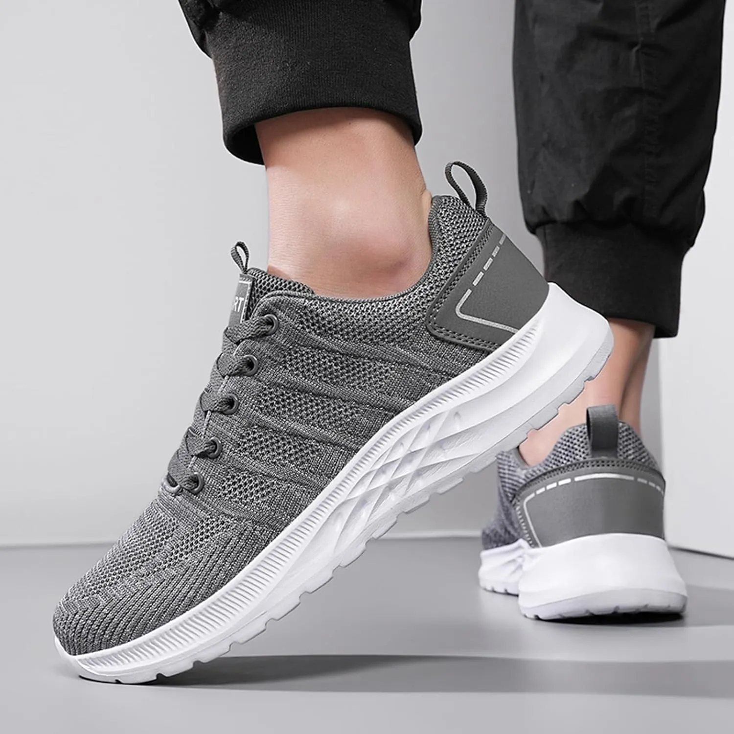Arch Support Walking Shoes for Men Lightweight Breathable Walking Shoe Gym Tennis Soft Flat Soled Elderly Shoes