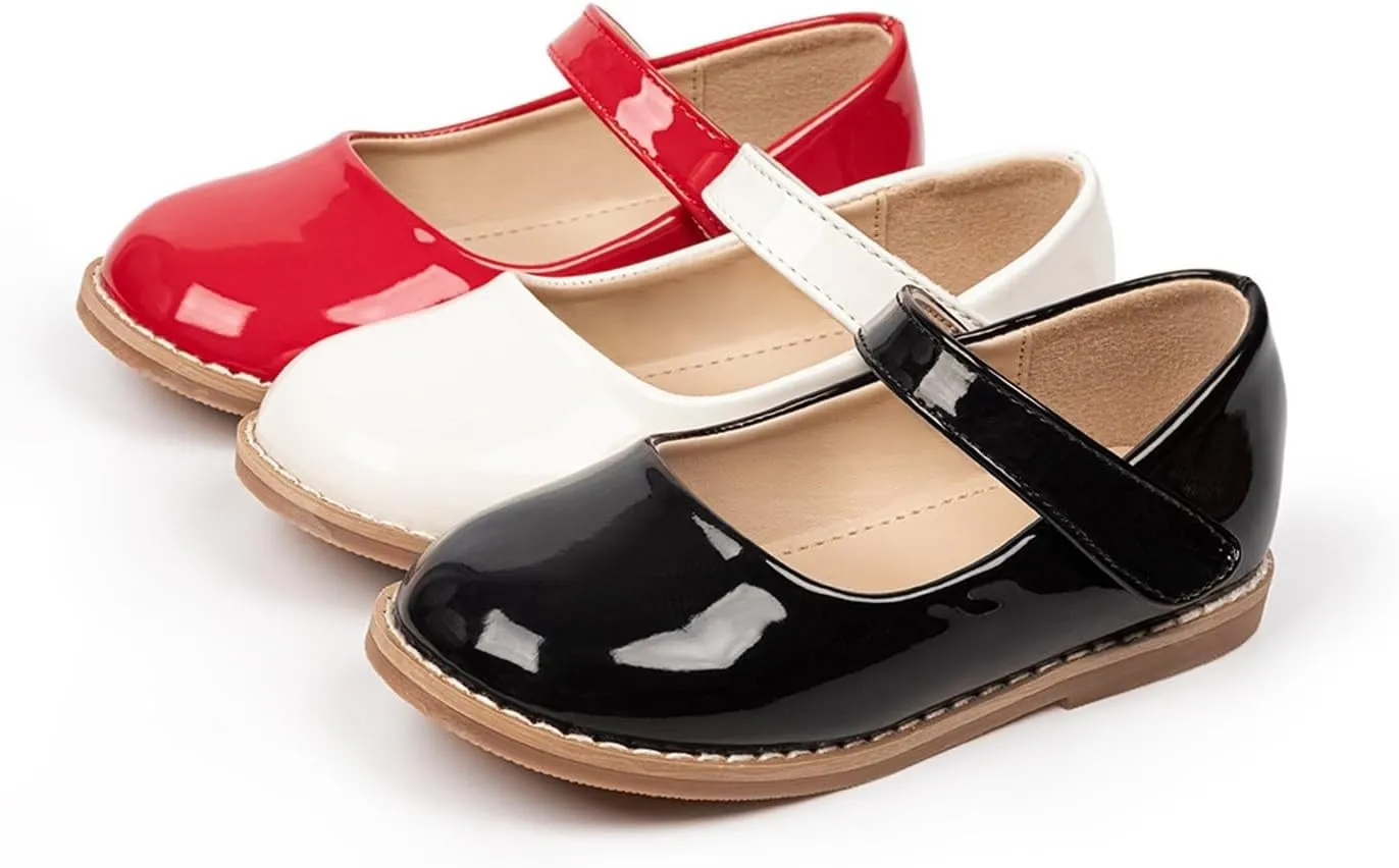 Baby Girl Mary Jane Dress Shoes Low Heel Hook And Loop Dress Shoes Party Wedding Flat For Little/Big Kids