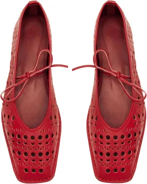 Ballet Flats for Women Lace Up Bow Square Toe Mary Janes Cute Ballerina Shoes Slip On Comfortable Elegant Dress Shoes