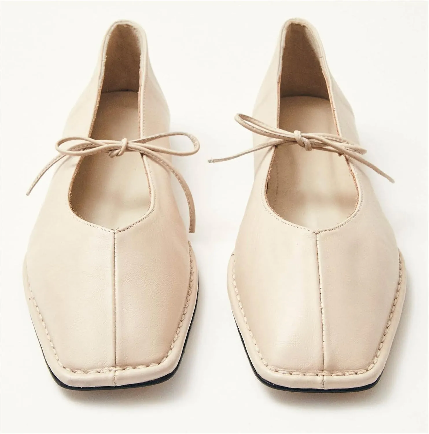 Ballet Flats for Women Lace Up Bow Square Toe Mary Janes Cute Ballerina Shoes Slip On Comfortable Elegant Dress Shoes