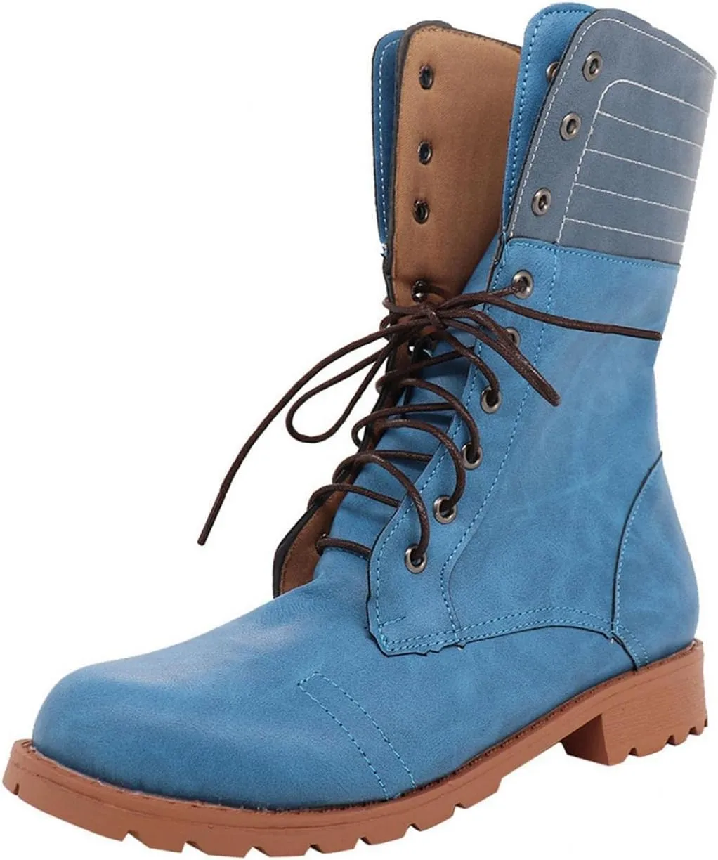 Bcshiye Women's Combat Boots Lace up Ankle Booties Fashion Mid Calf Ankle Booties Winter Warm Snow Boots for Women