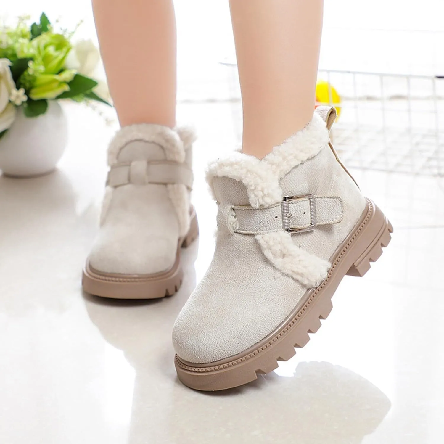 Boots for Girls Ankle Boots for Girls with Zipper Short Suede Booties Fashion Anti-Slip Boots for Toddler/Little Kids