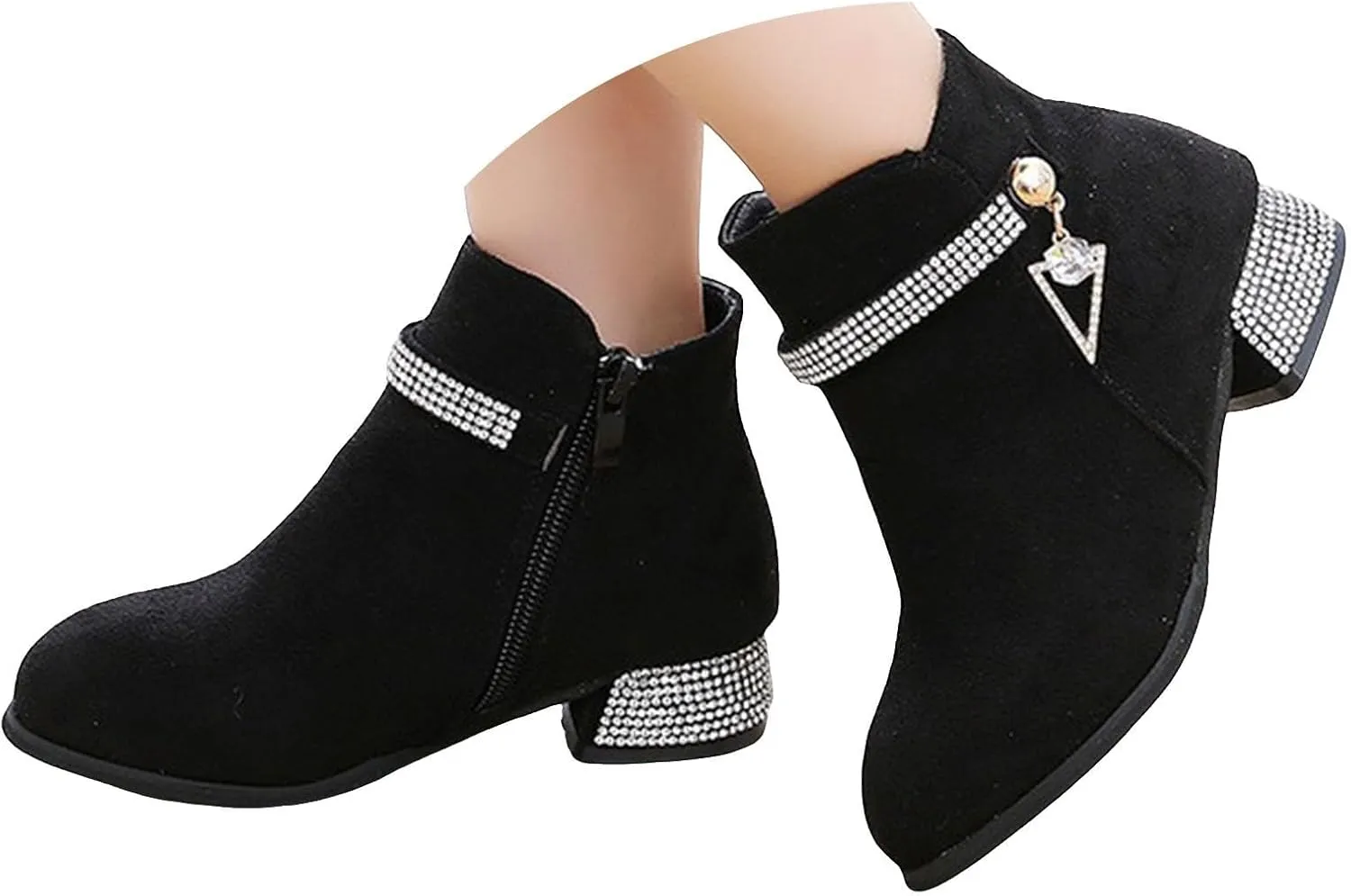 Boots for Girls Cozy Fashion Western Riding Short Booties Fall Side Zipper Low Chunky Heel Anti-Slip Walking Outdoor Shoes