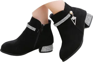 Boots for Girls Cozy Fashion Western Riding Short Booties Fall Side Zipper Low Chunky Heel Anti-Slip Walking Outdoor Shoes