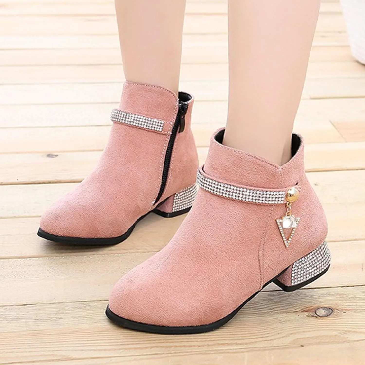Boots for Girls Cozy Fashion Western Riding Short Booties Fall Side Zipper Low Chunky Heel Anti-Slip Walking Outdoor Shoes