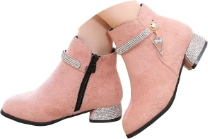 Boots for Girls Cozy Fashion Western Riding Short Booties Fall Side Zipper Low Chunky Heel Anti-Slip Walking Outdoor Shoes