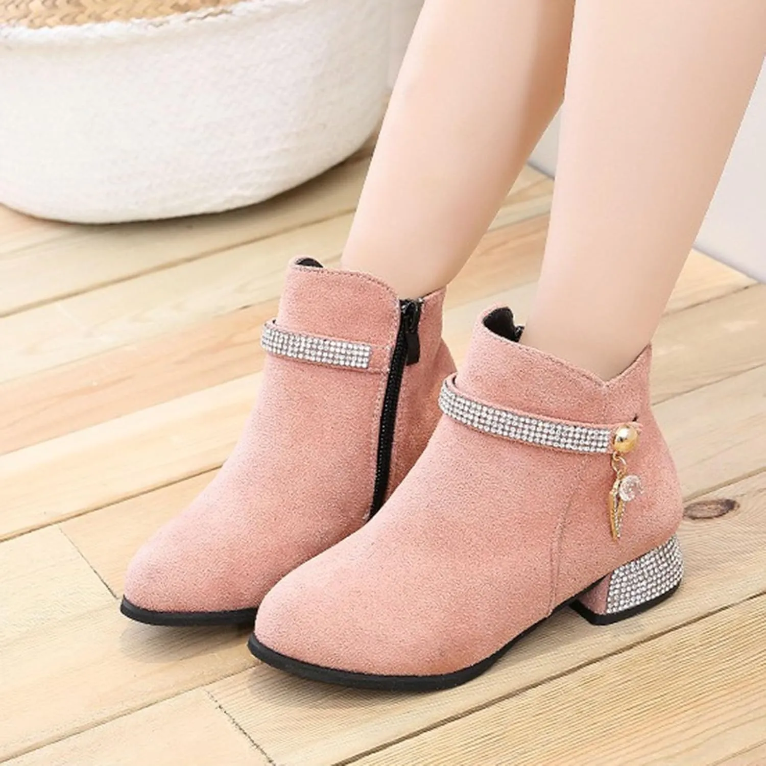 Boots for Girls Cozy Fashion Western Riding Short Booties Fall Side Zipper Low Chunky Heel Anti-Slip Walking Outdoor Shoes
