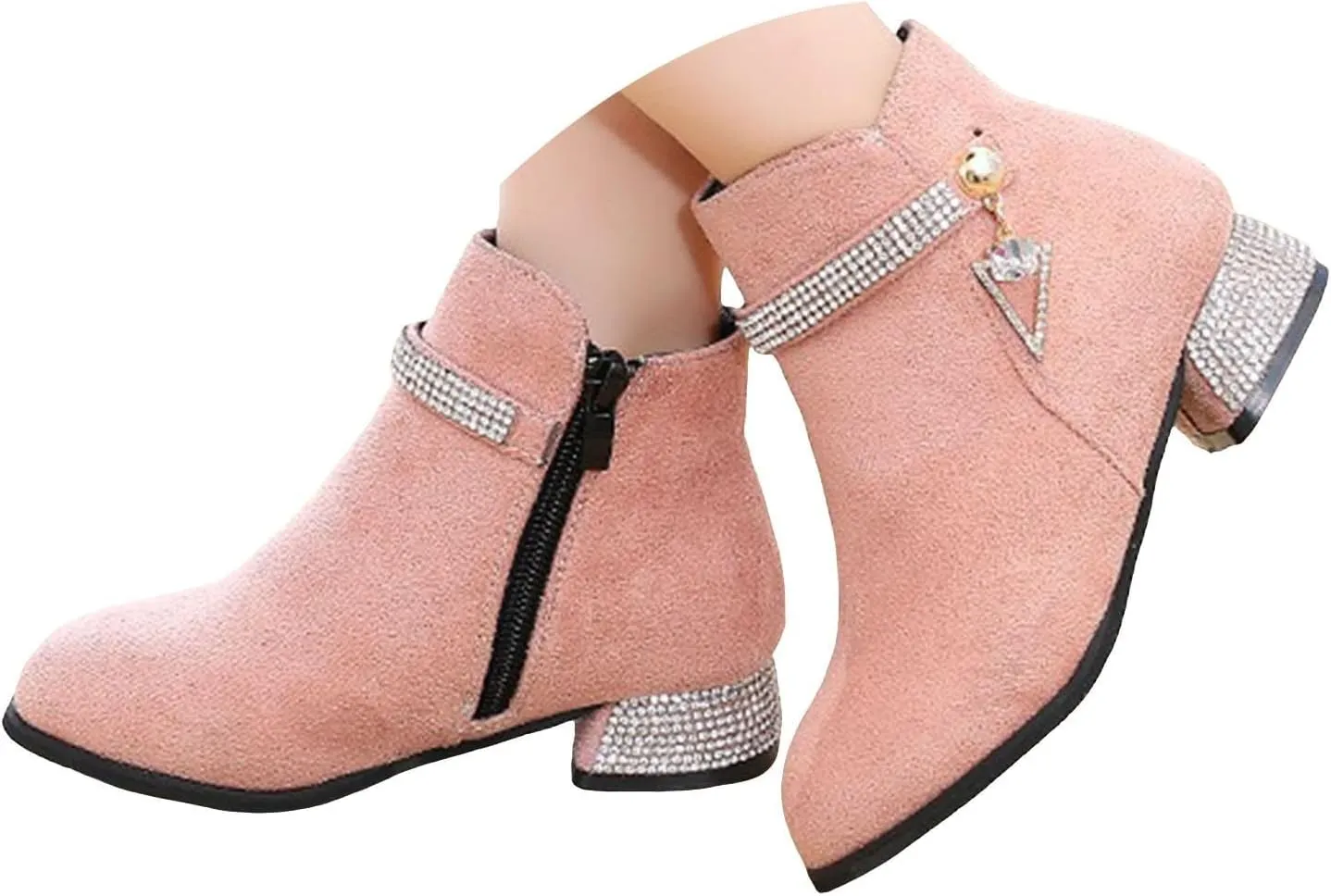 Boots for Girls Cozy Fashion Western Riding Short Booties Fall Side Zipper Low Chunky Heel Anti-Slip Walking Outdoor Shoes