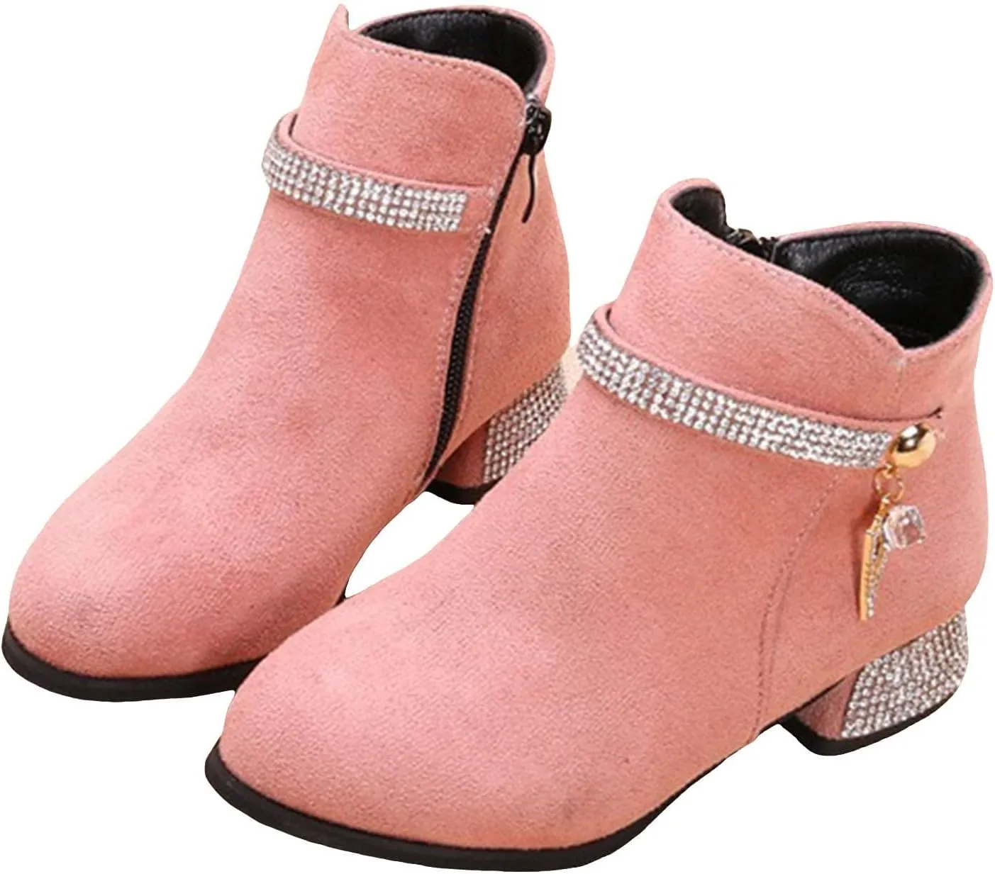 Boots for Girls Cozy Fashion Western Riding Short Booties Fall Side Zipper Low Chunky Heel Anti-Slip Walking Outdoor Shoes