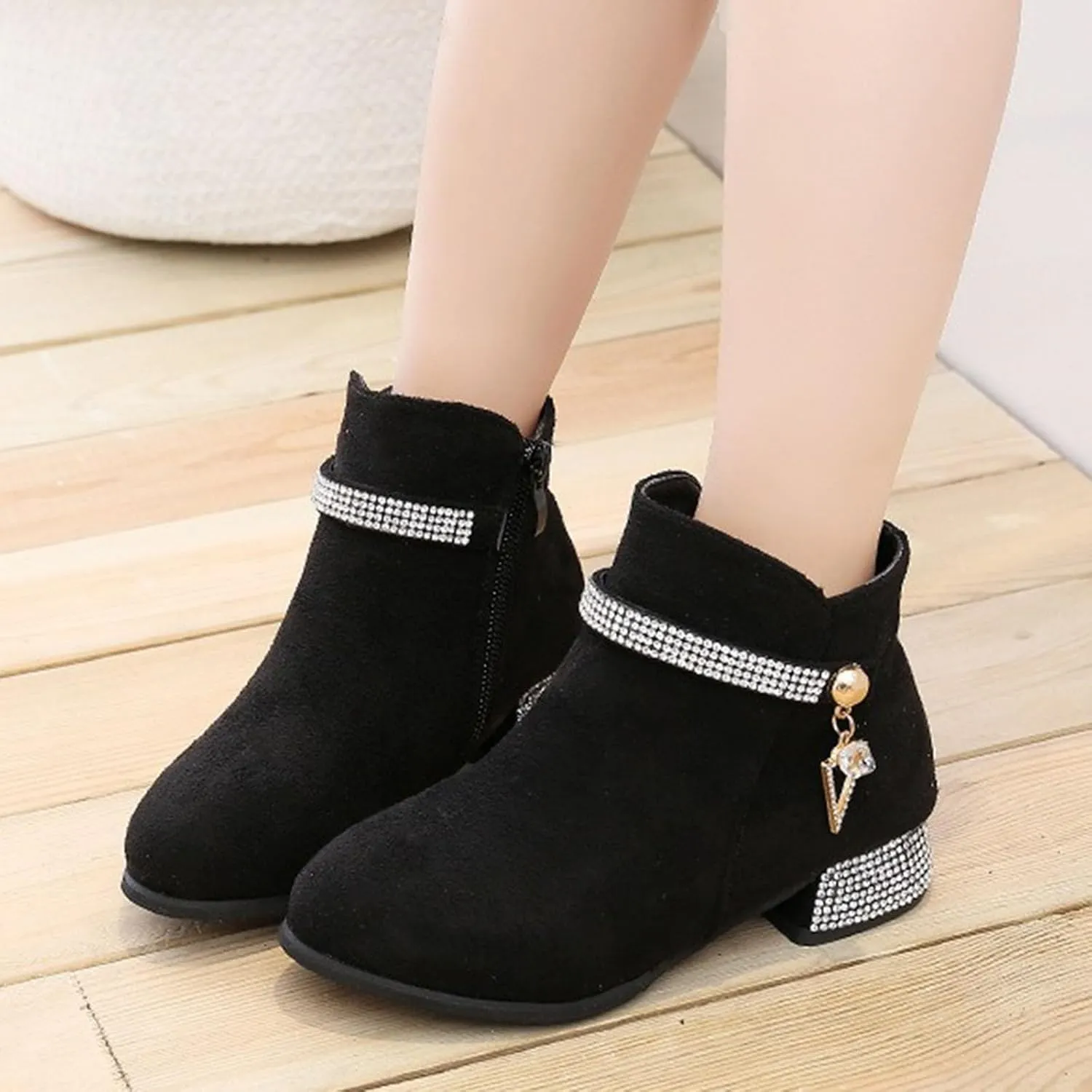 Boots for Girls Cozy Fashion Western Riding Short Booties Fall Side Zipper Low Chunky Heel Anti-Slip Walking Outdoor Shoes