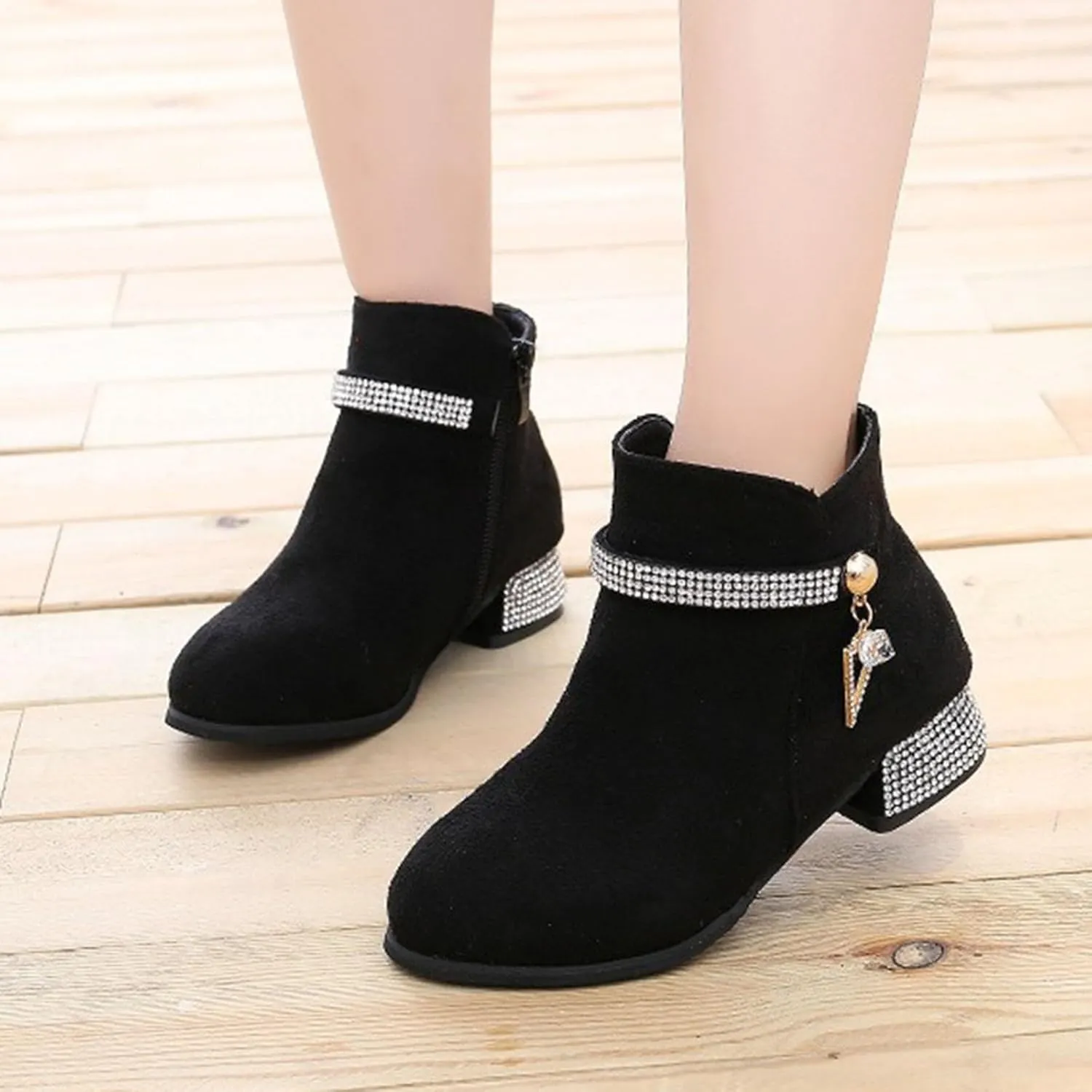 Boots for Girls Cozy Fashion Western Riding Short Booties Fall Side Zipper Low Chunky Heel Anti-Slip Walking Outdoor Shoes