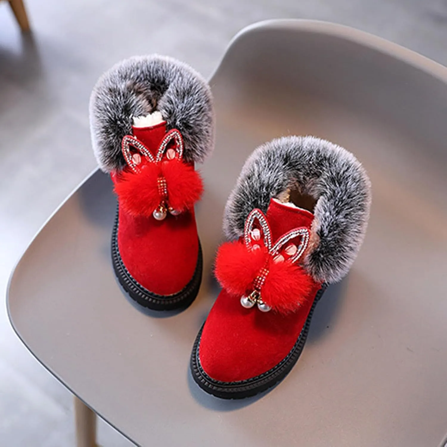 Boots for Girls Fuzzy Warm Winter Short Boots with Furry Faux Fur Lining Bootie Shoes for Toddler Little Big Kids Girl