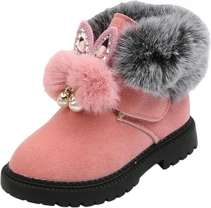 Boots for Girls Fuzzy Warm Winter Short Boots with Furry Faux Fur Lining Bootie Shoes for Toddler Little Big Kids Girl
