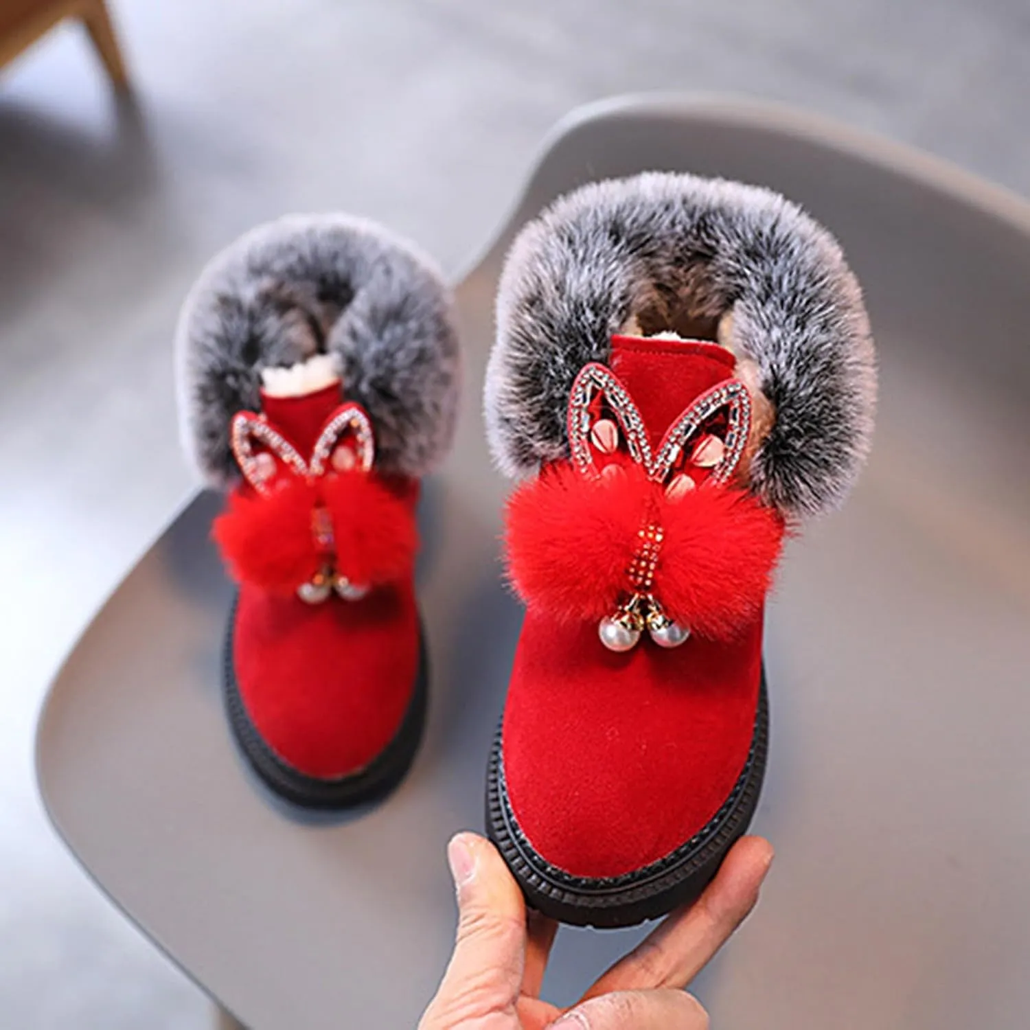 Boots for Girls Fuzzy Warm Winter Short Boots with Furry Faux Fur Lining Bootie Shoes for Toddler Little Big Kids Girl
