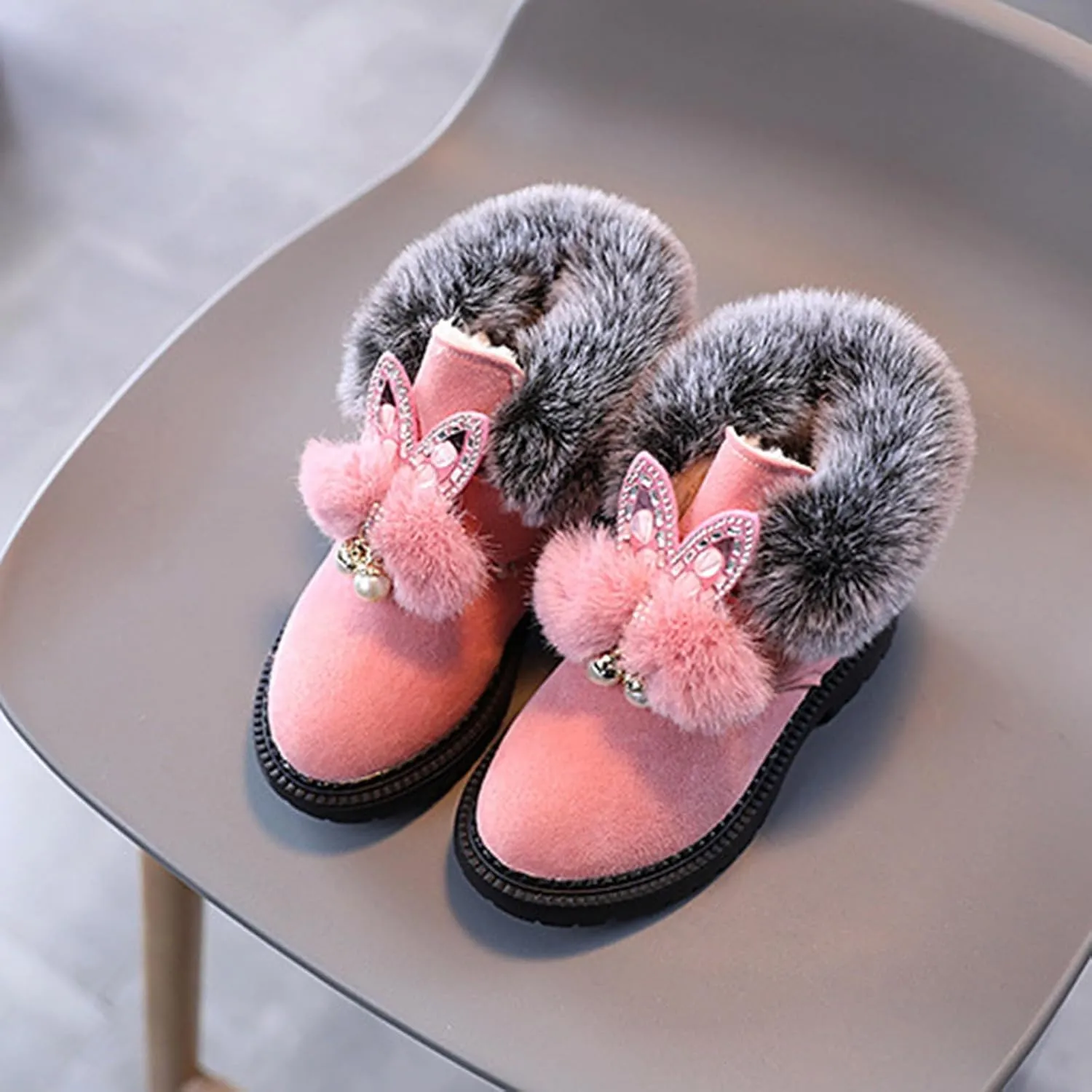 Boots for Girls Fuzzy Warm Winter Short Boots with Furry Faux Fur Lining Bootie Shoes for Toddler Little Big Kids Girl