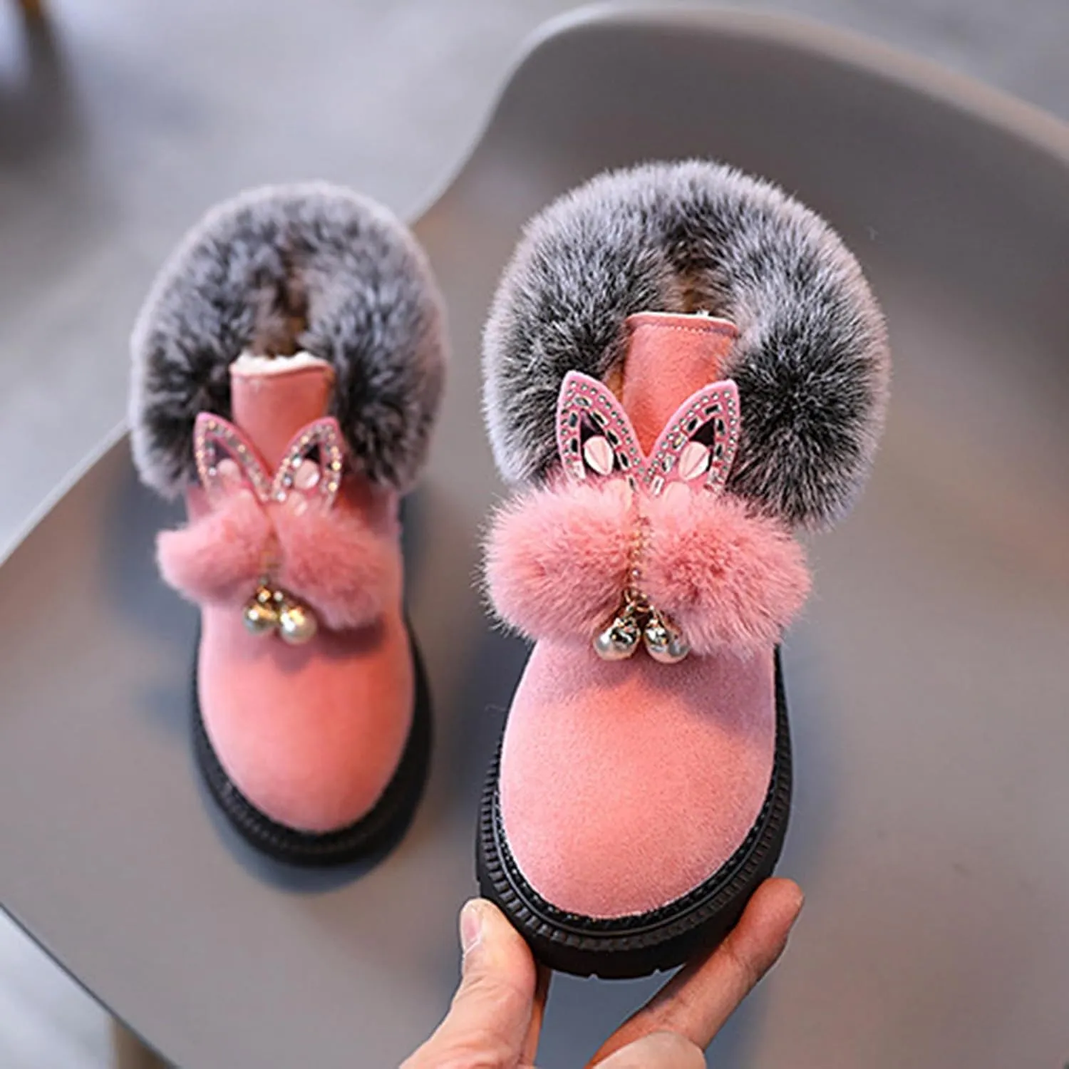 Boots for Girls Fuzzy Warm Winter Short Boots with Furry Faux Fur Lining Bootie Shoes for Toddler Little Big Kids Girl