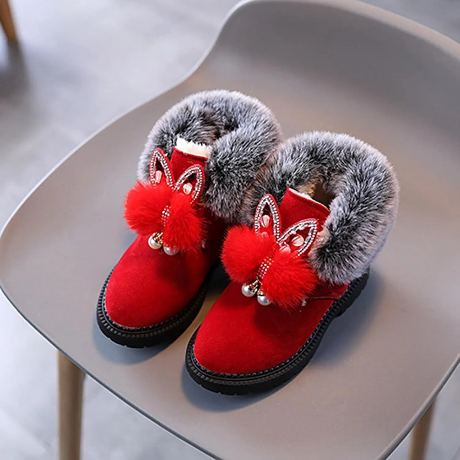 Boots for Girls Fuzzy Warm Winter Short Boots with Furry Faux Fur Lining Bootie Shoes for Toddler Little Big Kids Girl