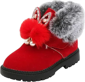 Boots for Girls Fuzzy Warm Winter Short Boots with Furry Faux Fur Lining Bootie Shoes for Toddler Little Big Kids Girl